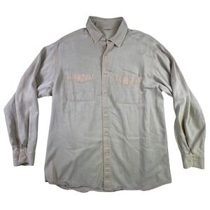 Tianello Men's Vintage Oil Field‎ Button Down Long Sleeve Tan Shirt Size Medium